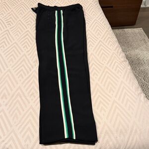 Stylish Black Track Pants with Green & White Stripe